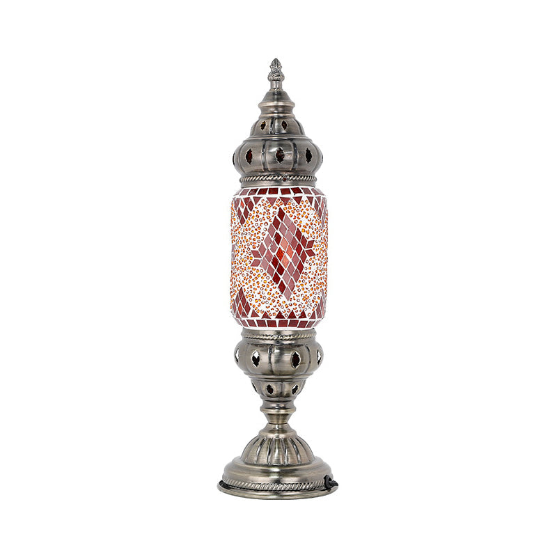 Mediterranean Tubular Night Light 1 Bulb Mosaics Glass Table Lighting in Nickel for Bedroom Nickel H Clearhalo 'Lamps' 'Table Lamps' Lighting' 2283578