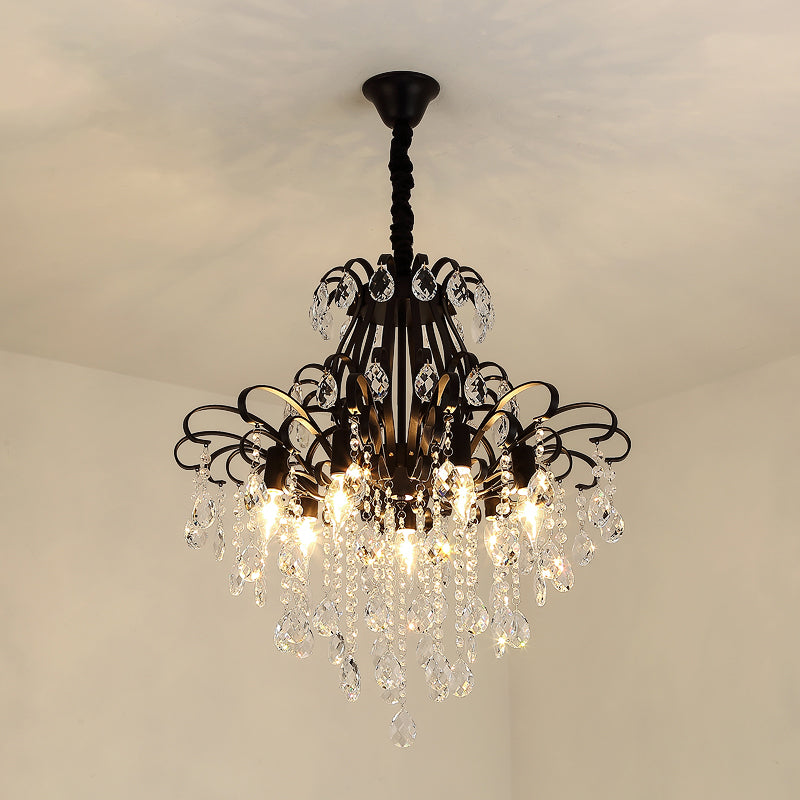 Crystal Teardrop Hanging Lamp Rustic Dining Room Pendant Chandelier with Decorative Swirls Clearhalo 'Ceiling Lights' 'Chandeliers' Lighting' options 2283597