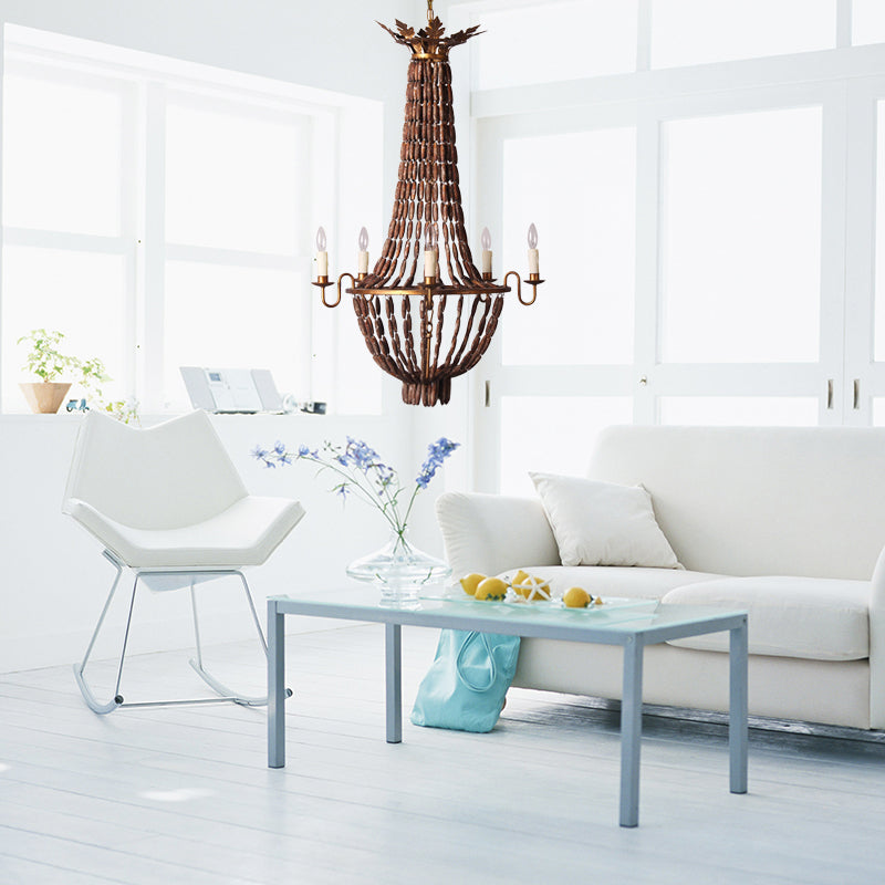 Empire Living Room Chandelier Lighting Vintage Wood 5 Lights Red Brown Pendant Light Red Brown Clearhalo 'Ceiling Lights' 'Chandeliers' Lighting' options 228370_cdfdfbe3-bc95-4d70-afe8-331043f06f24