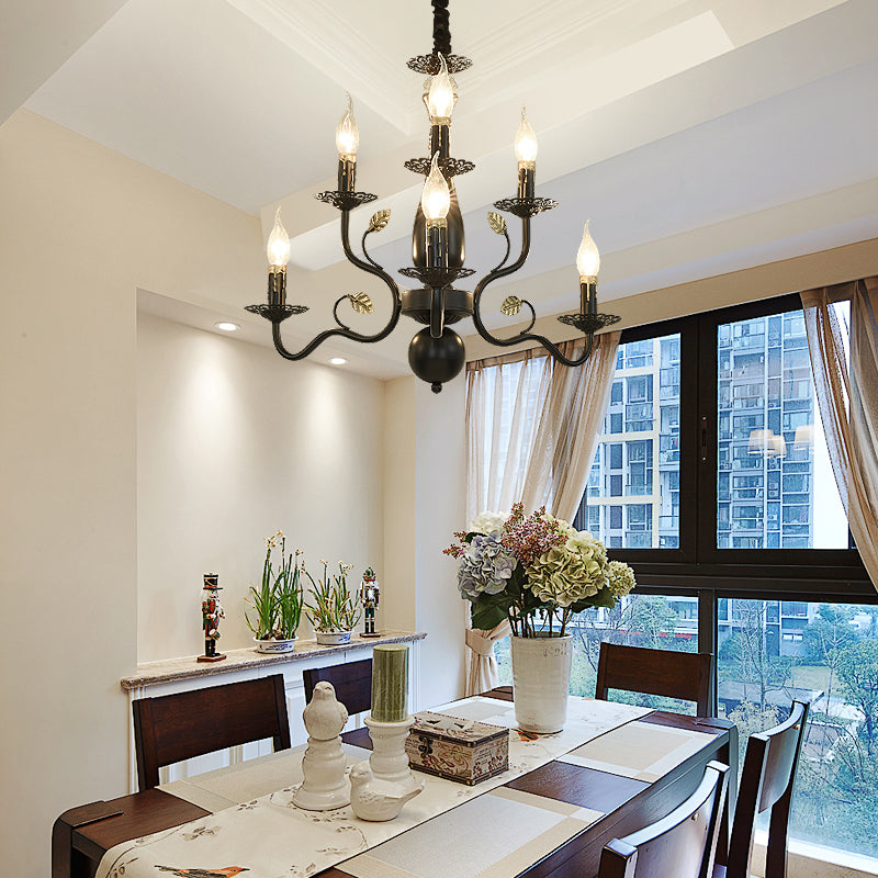 5/12/16 Lights Metal Pendant Chandelier Rustic Black/Gold Candle Dining Room Hanging Ceiling Fixture Clearhalo 'Ceiling Lights' 'Chandeliers' Lighting' options 228414