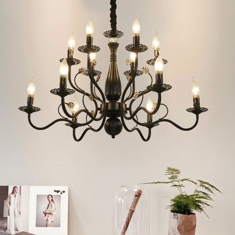 5/12/16 Lights Metal Pendant Chandelier Rustic Black/Gold Candle Dining Room Hanging Ceiling Fixture Clearhalo 'Ceiling Lights' 'Chandeliers' Lighting' options 228417
