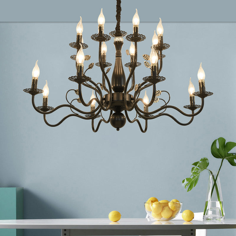 5/12/16 Lights Metal Pendant Chandelier Rustic Black/Gold Candle Dining Room Hanging Ceiling Fixture Clearhalo 'Ceiling Lights' 'Chandeliers' Lighting' options 228420
