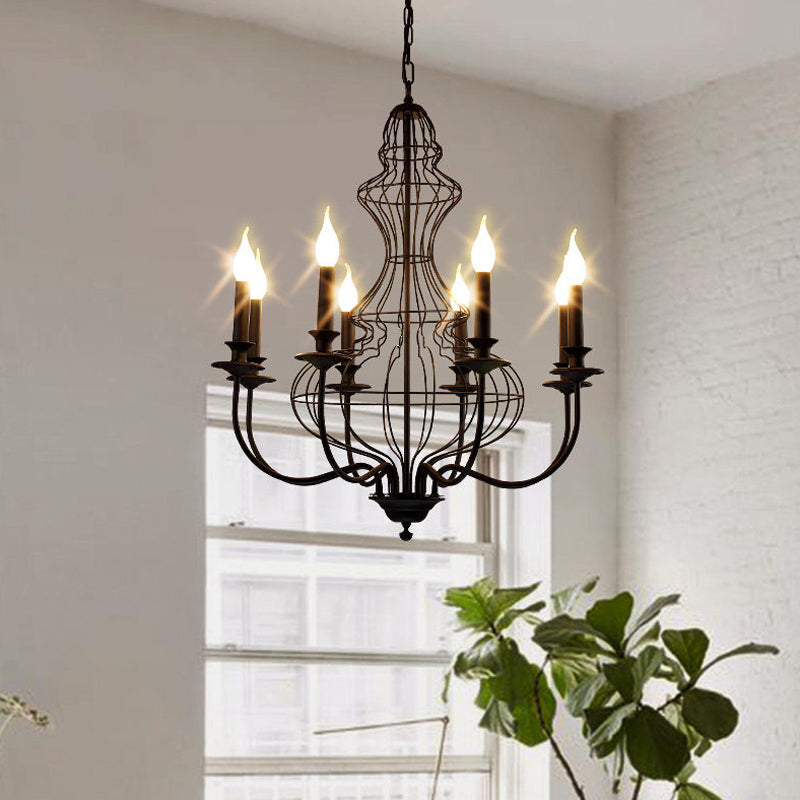 Candle Metal Chandelier Lighting Rustic 6/8 Lights Dining Room Pendant Lighting in Black/Coffee Clearhalo 'Ceiling Lights' 'Chandeliers' Lighting' options 228487