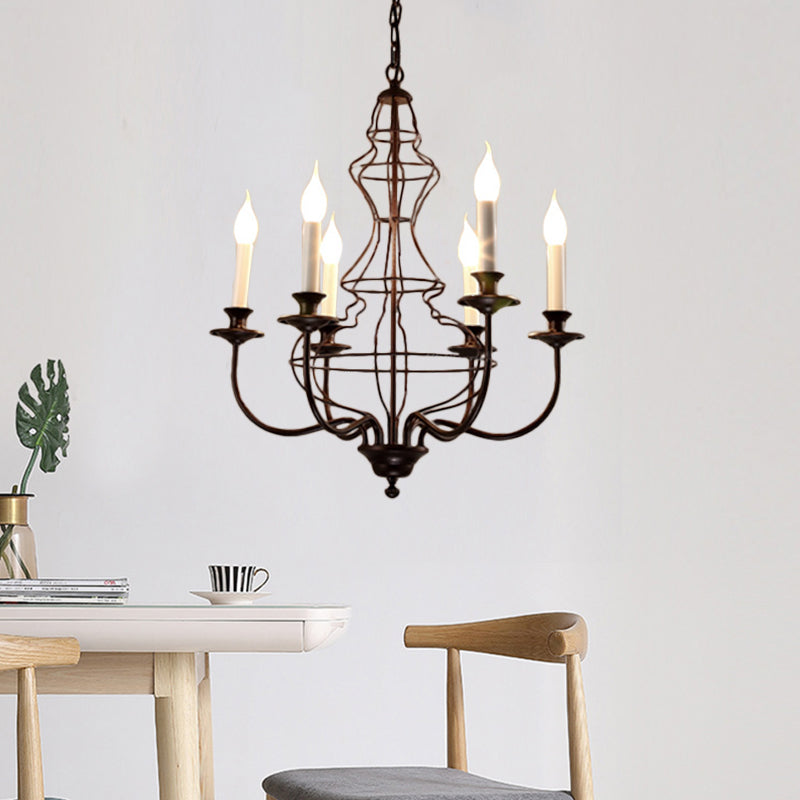 Candle Metal Chandelier Lighting Rustic 6/8 Lights Dining Room Pendant Lighting in Black/Coffee Clearhalo 'Ceiling Lights' 'Chandeliers' Lighting' options 228490