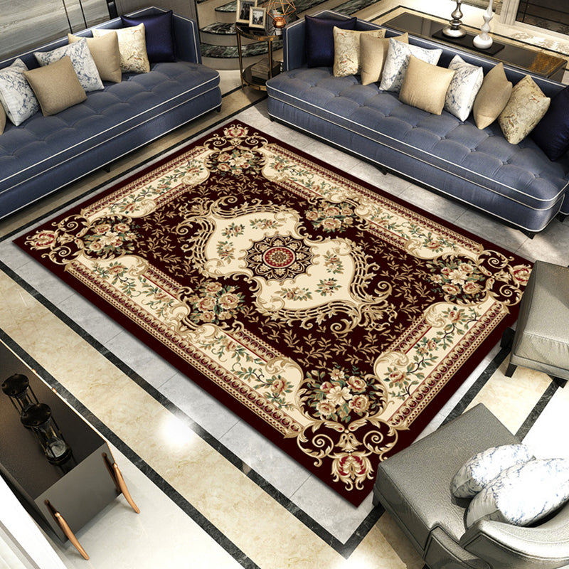 Multi-Colored Parlor Rug Nostalgia Flower Printed Area Carpet Non-Slip Backing Washable Rug Dark Brown Clearhalo 'Area Rug' 'Rugs' 'Vintage' Rug' 2285307