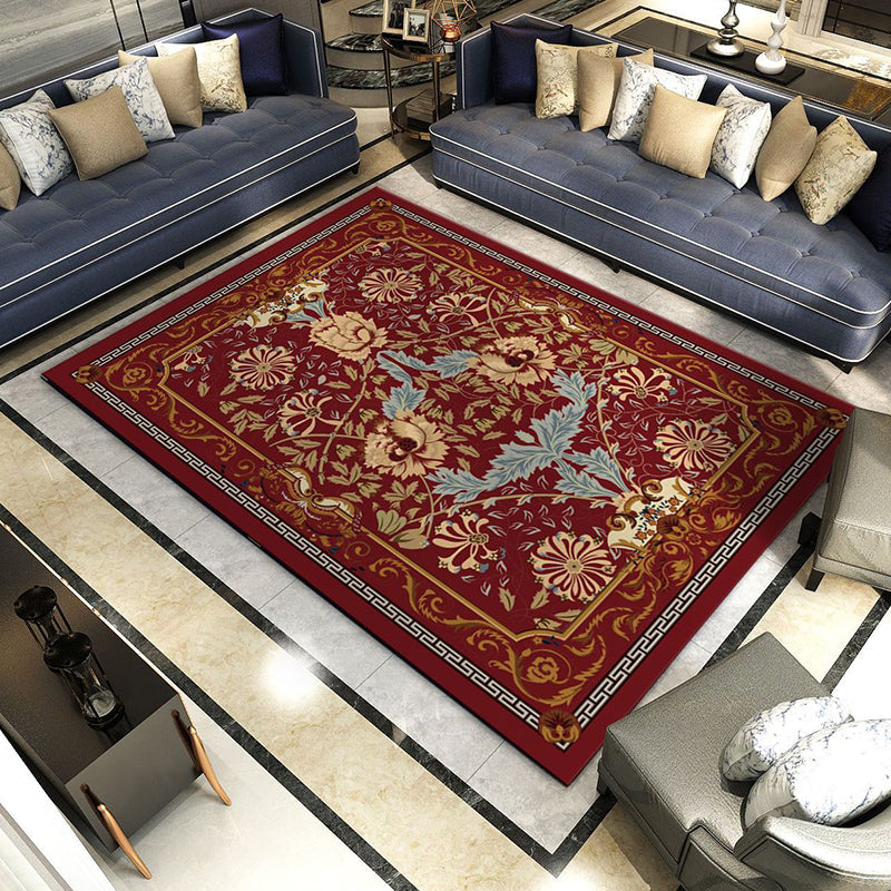 Retro Living Room Rug Multi Colored Flower Printed Area Carpet Polypropylene Non-Slip Backing Pet Friendly Rug Brick Red Clearhalo 'Area Rug' 'Rugs' 'Vintage' Rug' 2285318