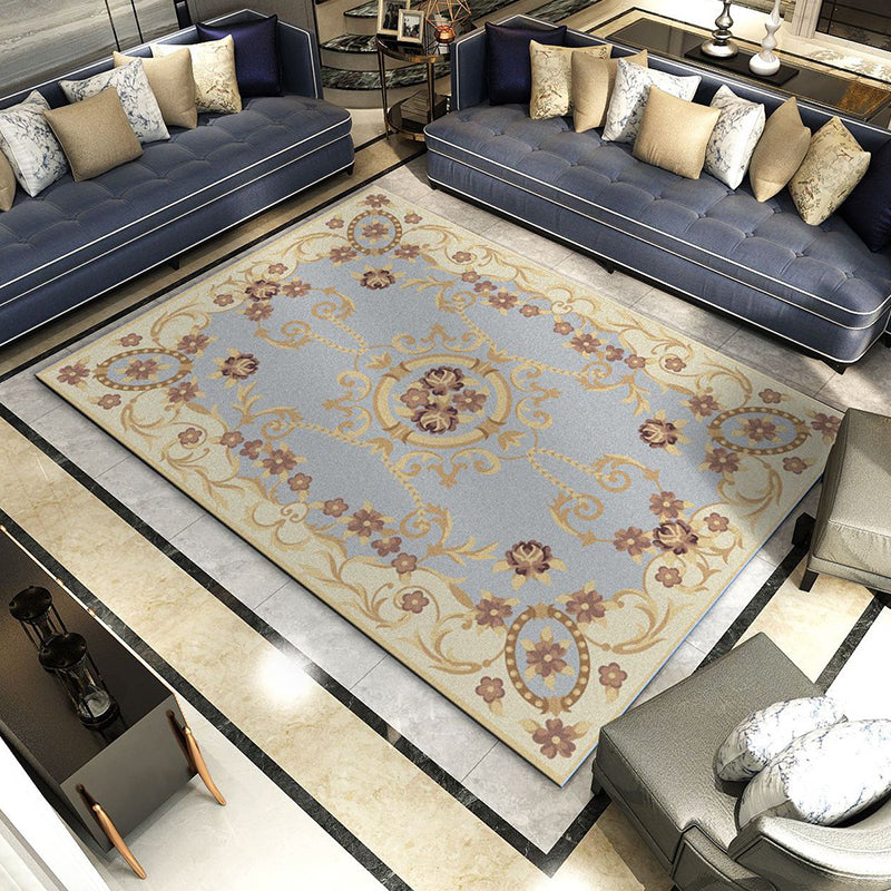 Retro Living Room Rug Multi Colored Flower Printed Area Carpet Polypropylene Non-Slip Backing Pet Friendly Rug Light Blue Clearhalo 'Area Rug' 'Rugs' 'Vintage' Rug' 2285330