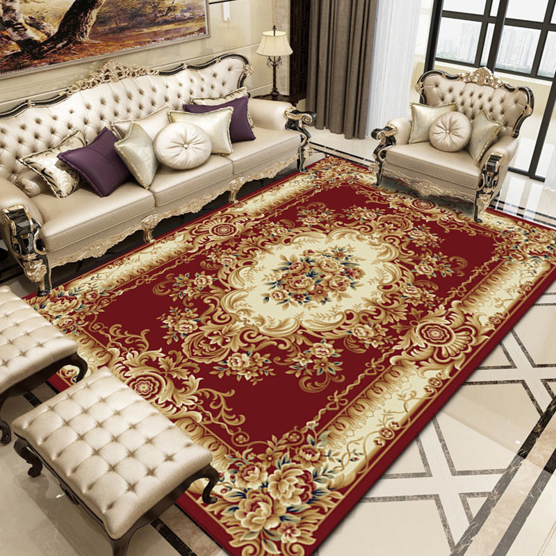 Vintage Decoration Rug Multi Colored Flower Print Polyster Area Carpet Pet Friendly Stain-Resistant Indoor Rug Crimson Clearhalo 'Area Rug' 'Rugs' 'Vintage' Rug' 2285351