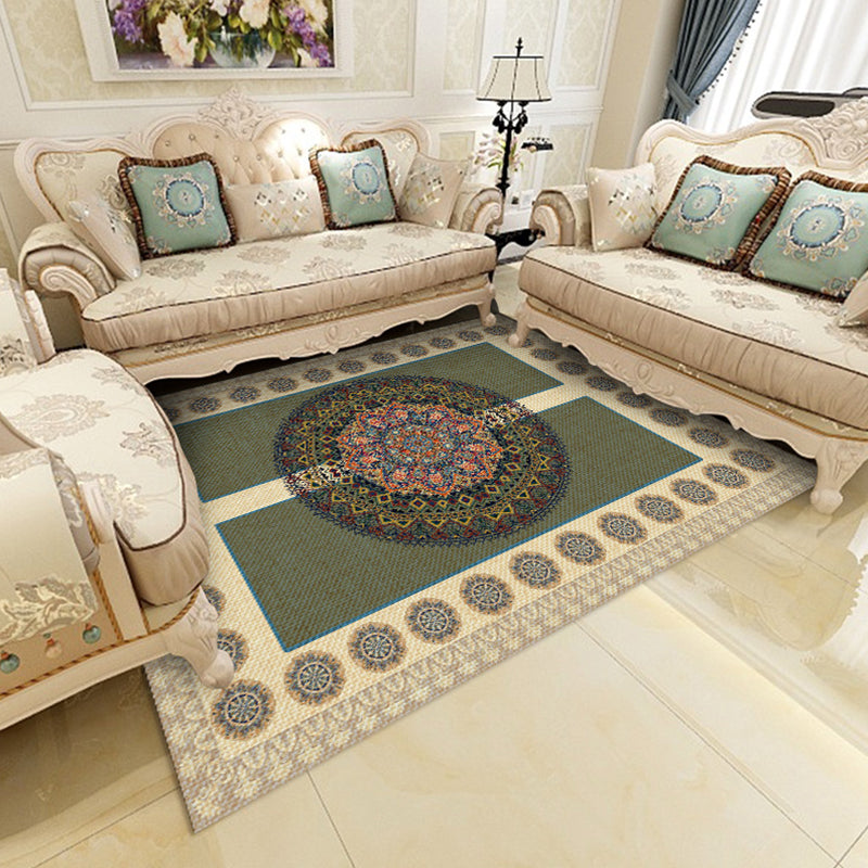 Multicolor Shabby Chic Rug Polyster Floral Printed Area Carpet Non-Slip Backing Washable Rug for Parlor Olive Green Clearhalo 'Area Rug' 'Rugs' 'Vintage' Rug' 2285364