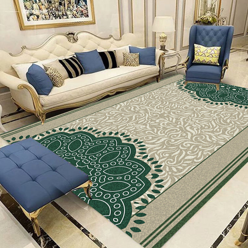 Multicolor Shabby Chic Rug Polyster Floral Printed Area Carpet Non-Slip Backing Washable Rug for Parlor Green Clearhalo 'Area Rug' 'Rugs' 'Vintage' Rug' 2285365