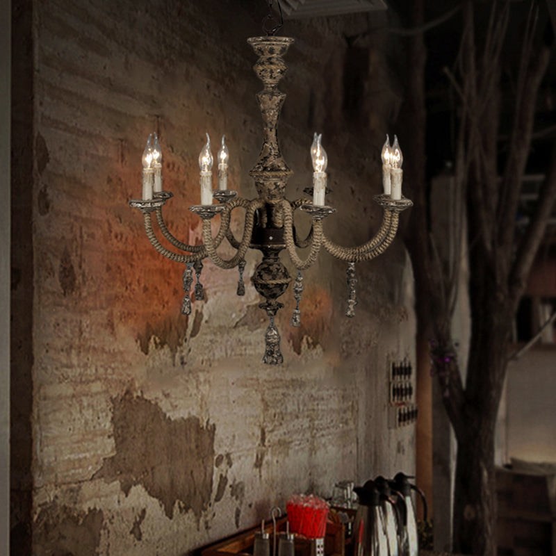 Candle Metal Chandelier Light Country 8 Lights Dining Room Pendant Lighting in Brown Clearhalo 'Ceiling Lights' 'Chandeliers' Lighting' options 228570
