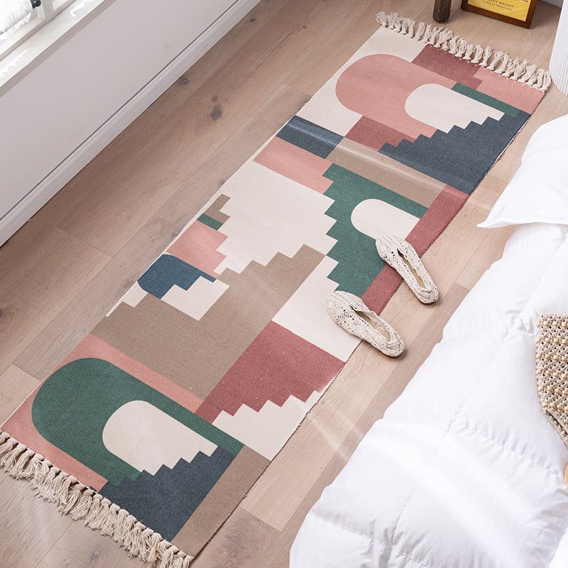 Multi Colored Bedroom Rug Western Geometric Print Indoor Rug Cotton Washable Stain-Resistant Area Carpet with Fringe Gray-Green Clearhalo 'Area Rug' 'Rug' 2286196