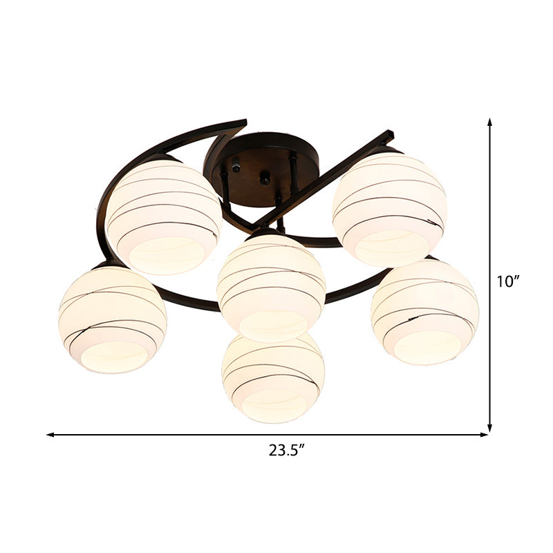 3/6 Lights Ceiling Lighting Classic Bubble Shade White Glass Semi Flush Mount Light in Black for Living Room Clearhalo 'Ceiling Lights' 'Close To Ceiling Lights' 'Close to ceiling' 'Glass shade' 'Glass' 'Semi-flushmount' Lighting' 228651