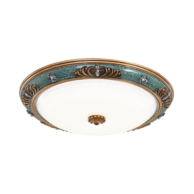 16"/19.5"/13.5" Wide LED Milky Glass Flush Light Fixture Traditional Green Crown Living Room Ceiling Lighting in Warm/White Light Clearhalo 'Ceiling Lights' 'Close To Ceiling Lights' 'Close to ceiling' 'Flush mount' Lighting' 228759