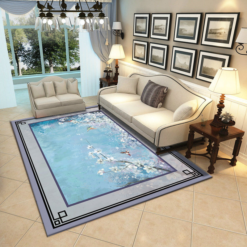 Multi Color Living Room Rug Chinese Floral Printed Indoor Rug Polypropylene Non-Slip Backing Carpet Blue Clearhalo 'Area Rug' 'Rug' 2287661