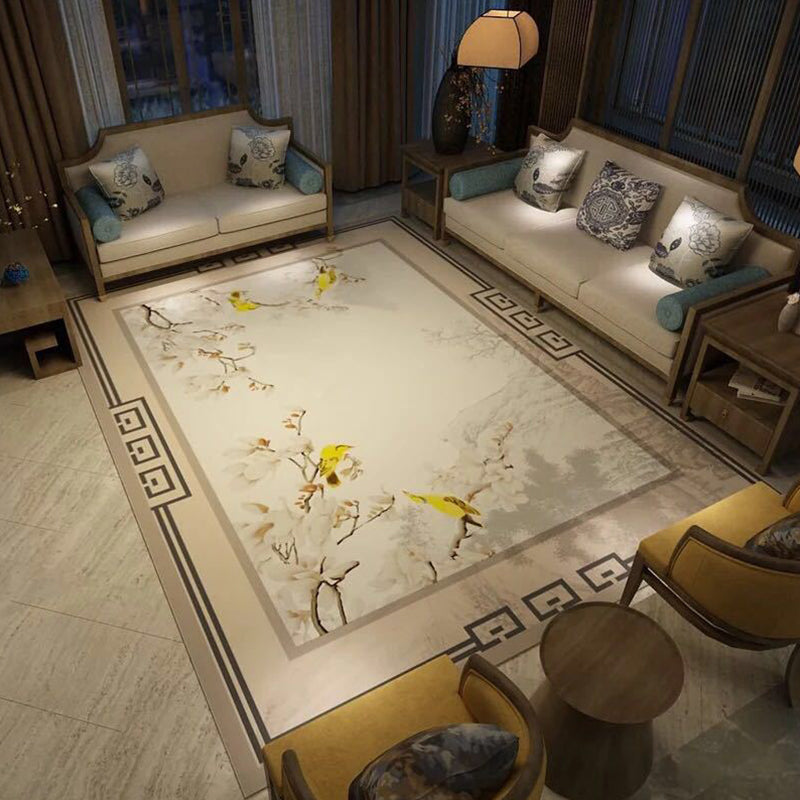 Multi Color Living Room Rug Chinese Floral Printed Indoor Rug Polypropylene Non-Slip Backing Carpet Beige Clearhalo 'Area Rug' 'Rug' 2287666