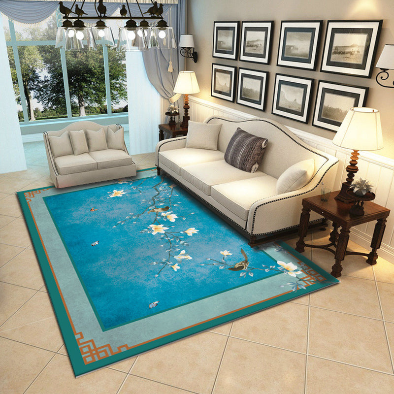 Multi Color Living Room Rug Chinese Floral Printed Indoor Rug Polypropylene Non-Slip Backing Carpet Lake Blue Clearhalo 'Area Rug' 'Rug' 2287667