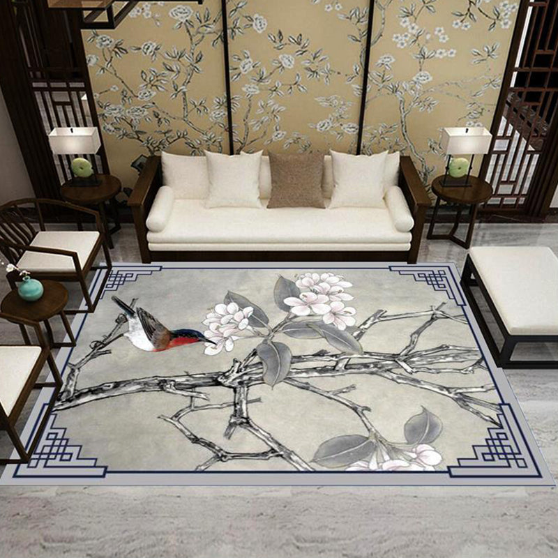 Multi Color Living Room Rug Chinese Floral Printed Indoor Rug Polypropylene Non-Slip Backing Carpet Light Gray Clearhalo 'Area Rug' 'Rug' 2287671