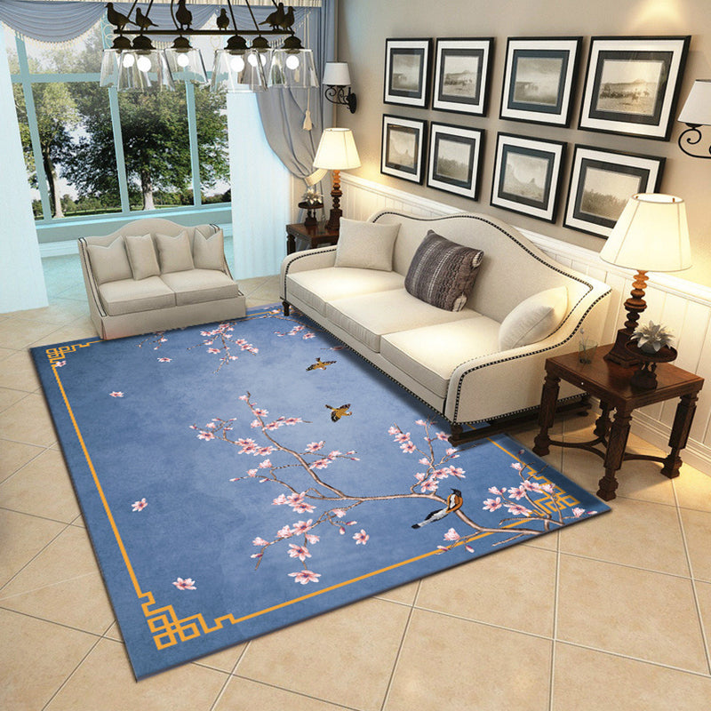 Multi Color Living Room Rug Chinese Floral Printed Indoor Rug Polypropylene Non-Slip Backing Carpet Dark Blue Clearhalo 'Area Rug' 'Rug' 2287674