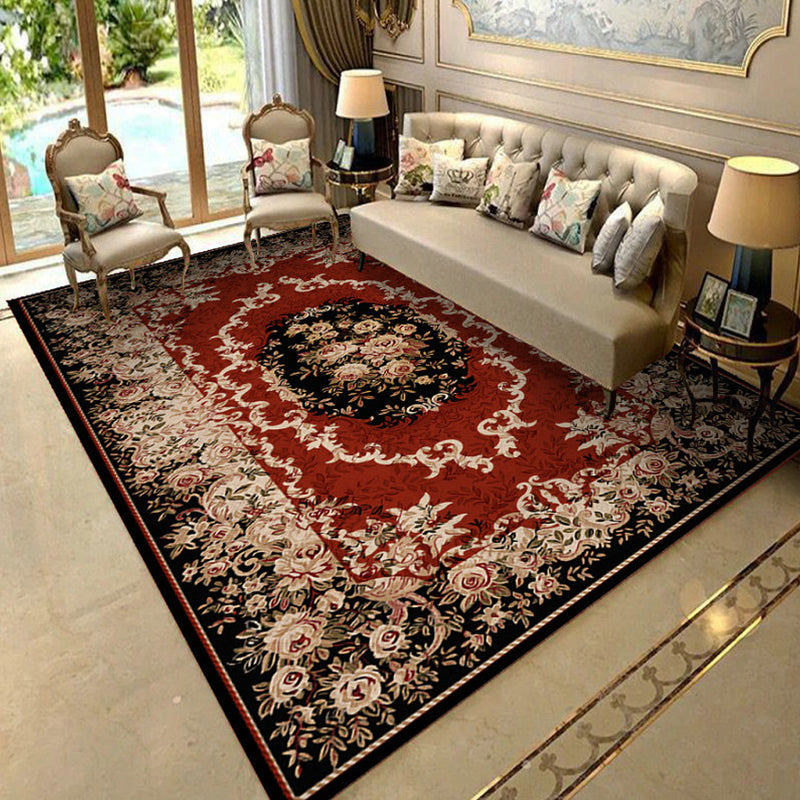 Chinoiserie Living Room Rug Multi Color Floral Printed Indoor Rug Cotton Blend Non-Slip Backing Easy Care Rug Black-Gray Clearhalo 'Area Rug' 'Rug' 2287679