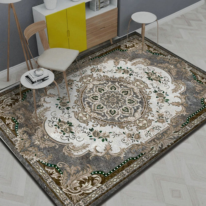 Chinoiserie Living Room Rug Multi Color Floral Printed Indoor Rug Cotton Blend Non-Slip Backing Easy Care Rug Dark Gray Clearhalo 'Area Rug' 'Rug' 2287681