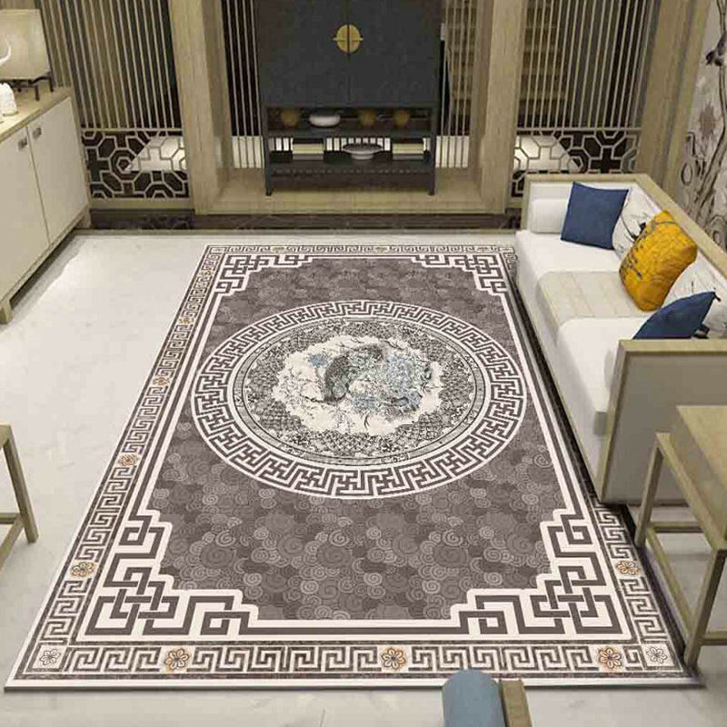 Chinoiserie Living Room Rug Multi Color Floral Printed Indoor Rug Cotton Blend Non-Slip Backing Easy Care Rug Brown Clearhalo 'Area Rug' 'Rug' 2287684