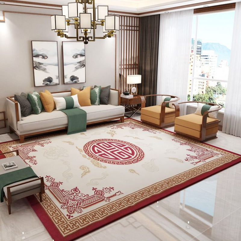 Multi-Color Oriental Rug Polyster Geometric Print Indoor Rug Anti-Slip Backing Pet Friendly Area Carpet for Room White-Red Clearhalo 'Area Rug' 'Rug' 2287694