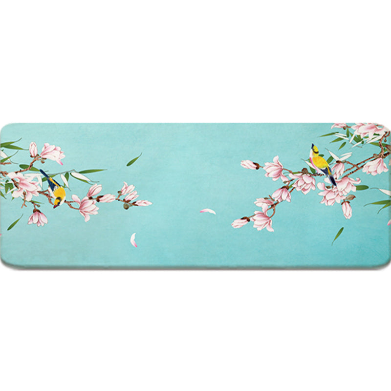 Asia Floral Printed Rug Multi Color Lamb Wool Area Rug Non-Slip Backing Pet Friendly Indoor Rug for Bedroom Lake Blue Clearhalo 'Area Rug' 'Rug' 2287742