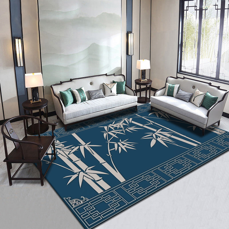 Multi Color Flower Printed Rug Cotton Blend Modern Indoor Rug Non-Slip Backing Pet Friendly Carpet for Home Dark Blue Clearhalo 'Area Rug' 'Rug' 2288285