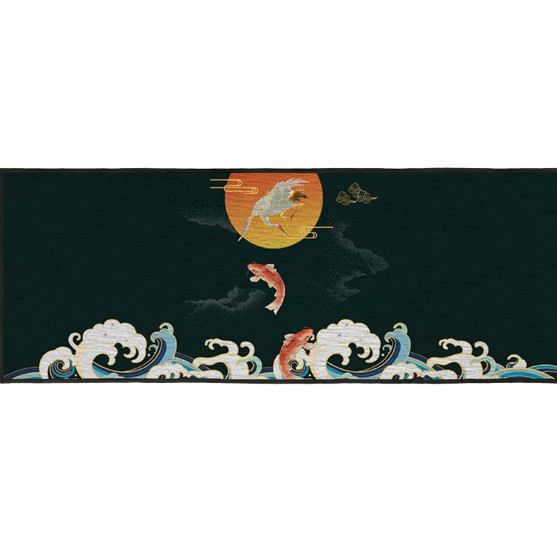 Retro Bedroom Rug Multi Color Chinese Print Rug Cotton Blend Non-Slip Stain-Resistant Indoor Rug Black 1'6" x 3'11" Clearhalo 'Area Rug' 'Rug' 2288347