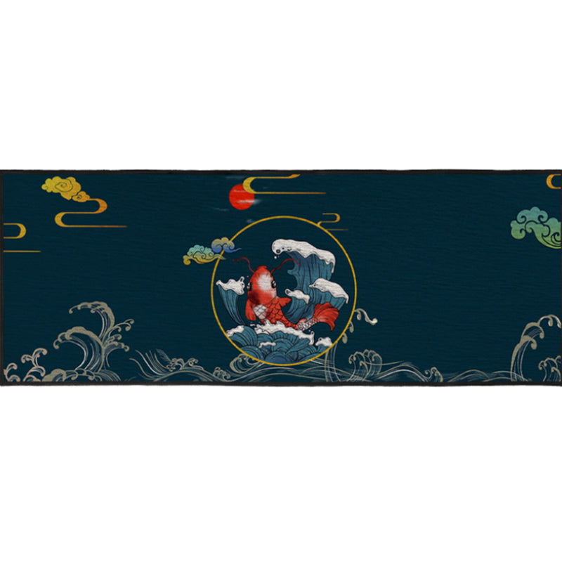 Retro Bedroom Rug Multi Color Chinese Print Rug Cotton Blend Non-Slip Stain-Resistant Indoor Rug Blue 1'6" x 3'11" Clearhalo 'Area Rug' 'Rug' 2288348