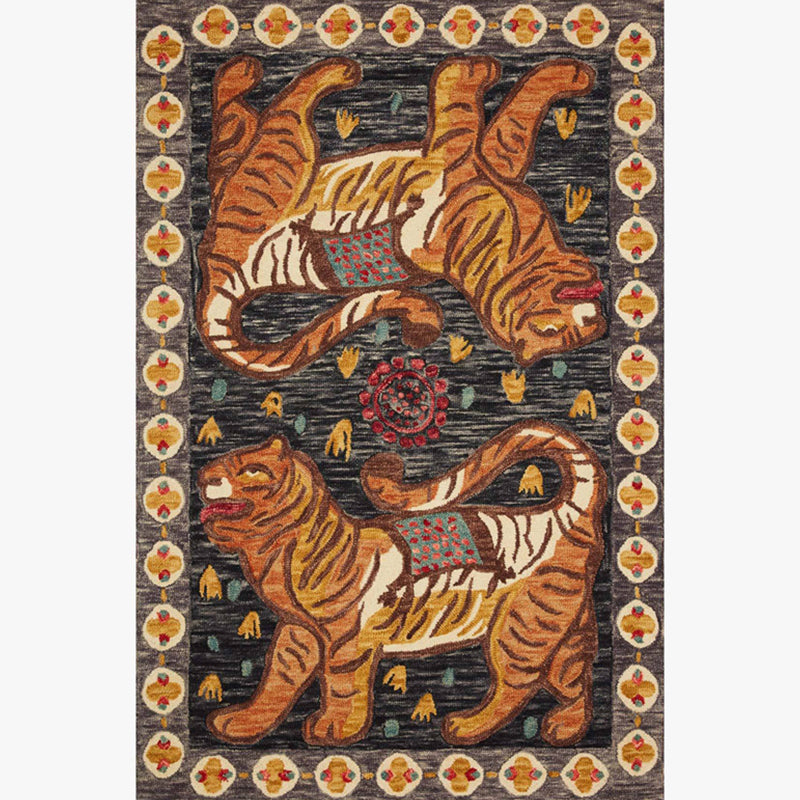 Vintage Home Decor Rug Multi Color Animal Pattern Indoor Rug Polyster Non-Slip Backing Washable Carpet Yellow-Red Clearhalo 'Area Rug' 'Modern' 'Rugs' Rug' 2288430