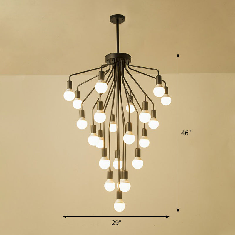 Cascade Chandelier Light Rustic Black Metallic Hanging Ceiling Light with Exposed Bulb Design 22 Black Clearhalo 'Cast Iron' 'Ceiling Lights' 'Chandeliers' 'Industrial Chandeliers' 'Industrial' 'Metal' 'Middle Century Chandeliers' 'Rustic Chandeliers' 'Tiffany' Lighting' 2289710