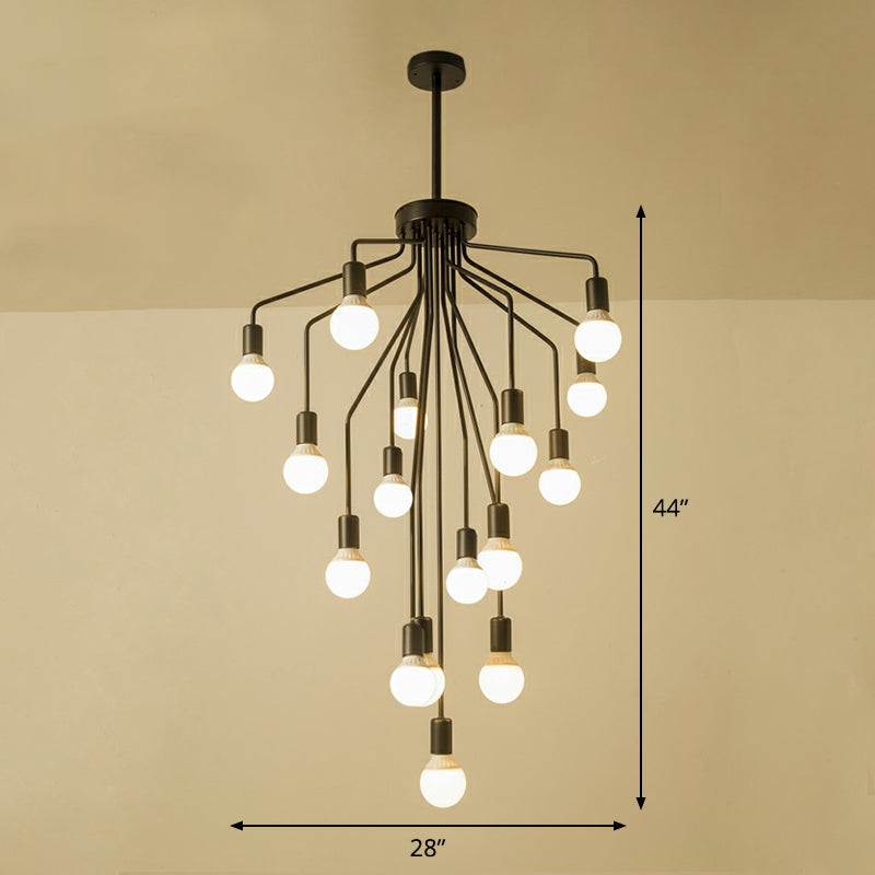 Cascade Chandelier Light Rustic Black Metallic Hanging Ceiling Light with Exposed Bulb Design 16 Black Clearhalo 'Cast Iron' 'Ceiling Lights' 'Chandeliers' 'Industrial Chandeliers' 'Industrial' 'Metal' 'Middle Century Chandeliers' 'Rustic Chandeliers' 'Tiffany' Lighting' 2289711