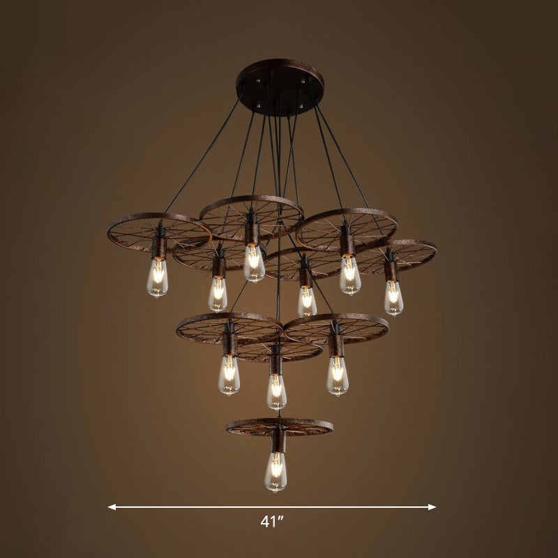 Loft Style Wagon Wheel Chandelier Cast Iron Suspension Pendant Light for Dining Room 10 Rust Clearhalo 'Cast Iron' 'Ceiling Lights' 'Chandeliers' 'Industrial Chandeliers' 'Industrial' 'Metal' 'Middle Century Chandeliers' 'Rustic Chandeliers' 'Tiffany' Lighting' 2289719