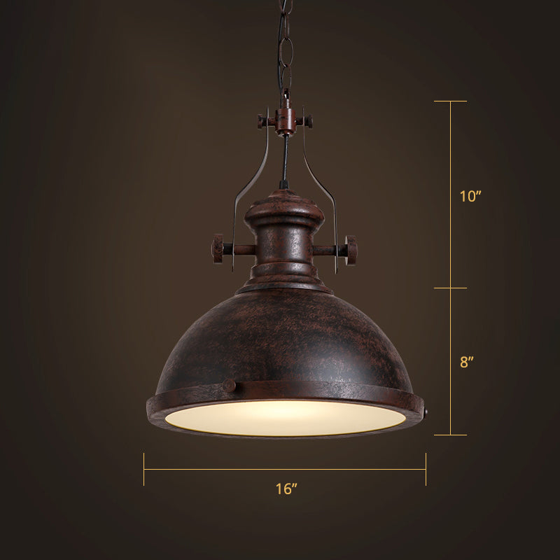 Bowl Restaurant Pendant Light Retro Metal 1 Head Hanging Lamp with Frosted Glass Diffuser Rust 16" Clearhalo 'Art Deco Pendants' 'Black' 'Cast Iron' 'Ceiling Lights' 'Ceramic' 'Crystal' 'Industrial Pendants' 'Industrial' 'Metal' 'Middle Century Pendants' 'Pendant Lights' 'Pendants' 'Rustic Pendants' 'Tiffany' Lighting' 2289862