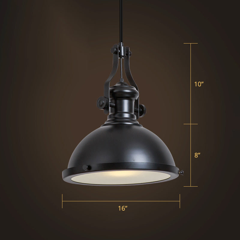 Bowl Restaurant Pendant Light Retro Metal 1 Head Hanging Lamp with Frosted Glass Diffuser Black 16" Clearhalo 'Art Deco Pendants' 'Black' 'Cast Iron' 'Ceiling Lights' 'Ceramic' 'Crystal' 'Industrial Pendants' 'Industrial' 'Metal' 'Middle Century Pendants' 'Pendant Lights' 'Pendants' 'Rustic Pendants' 'Tiffany' Lighting' 2289863