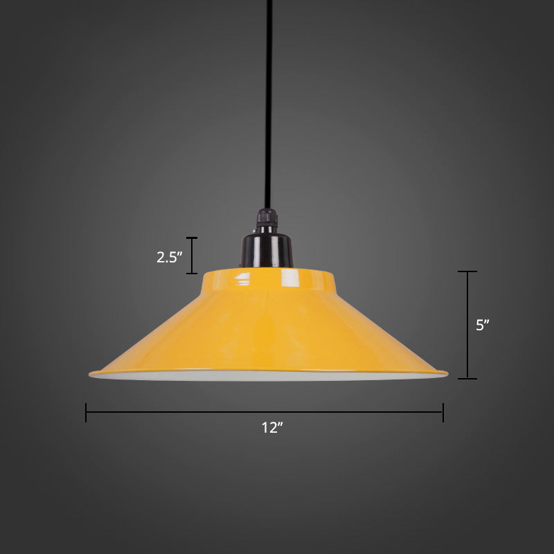 1-Light Ceiling Suspension Lamp Loft Conical Metal Hanging Light with Rolled Edge Yellow 12" Clearhalo 'Art Deco Pendants' 'Black' 'Cast Iron' 'Ceiling Lights' 'Ceramic' 'Crystal' 'Industrial Pendants' 'Industrial' 'Metal' 'Middle Century Pendants' 'Pendant Lights' 'Pendants' 'Rustic Pendants' 'Tiffany' Lighting' 2289887