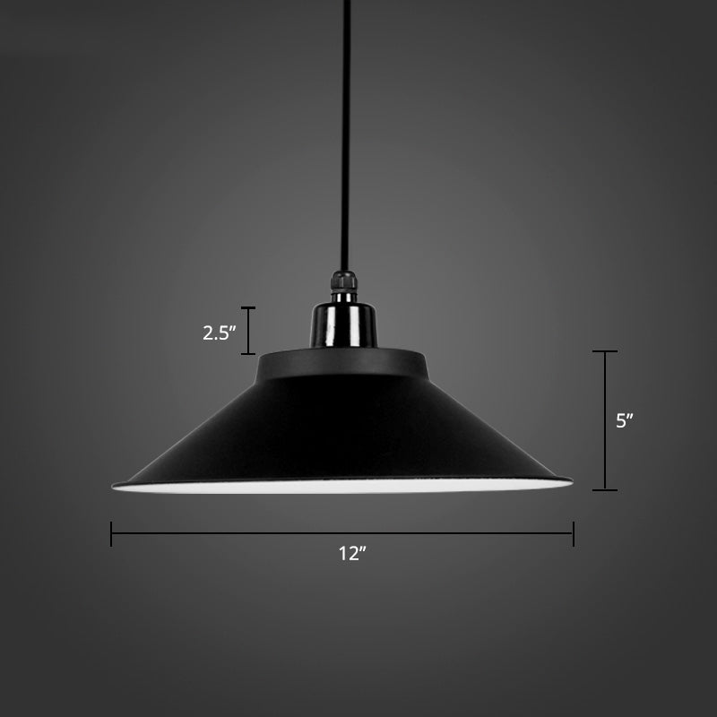 1-Light Ceiling Suspension Lamp Loft Conical Metal Hanging Light with Rolled Edge Black 12" Clearhalo 'Art Deco Pendants' 'Black' 'Cast Iron' 'Ceiling Lights' 'Ceramic' 'Crystal' 'Industrial Pendants' 'Industrial' 'Metal' 'Middle Century Pendants' 'Pendant Lights' 'Pendants' 'Rustic Pendants' 'Tiffany' Lighting' 2289895