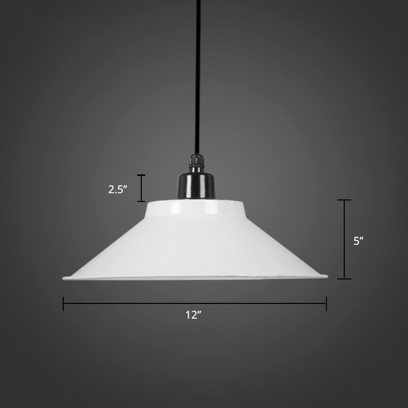 1-Light Ceiling Suspension Lamp Loft Conical Metal Hanging Light with Rolled Edge White 12" Clearhalo 'Art Deco Pendants' 'Black' 'Cast Iron' 'Ceiling Lights' 'Ceramic' 'Crystal' 'Industrial Pendants' 'Industrial' 'Metal' 'Middle Century Pendants' 'Pendant Lights' 'Pendants' 'Rustic Pendants' 'Tiffany' Lighting' 2289897