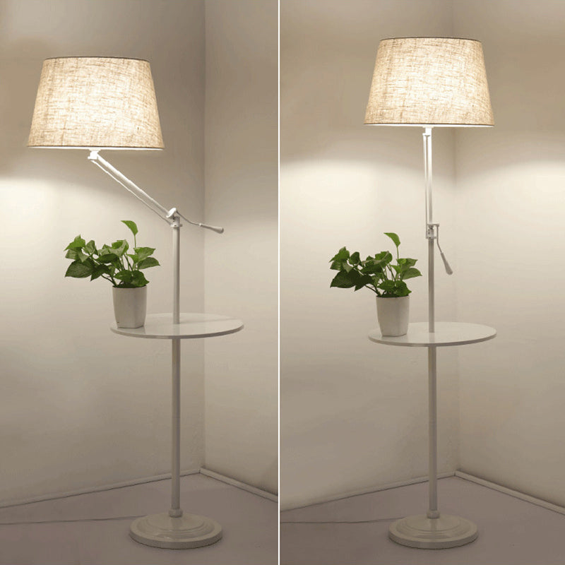 Tapered Drum Living Room Standing Light Fabric Single-Bulb Nordic Floor Lamp with Tray Clearhalo 'Floor Lamps' 'Lamps' Lighting' 2289932