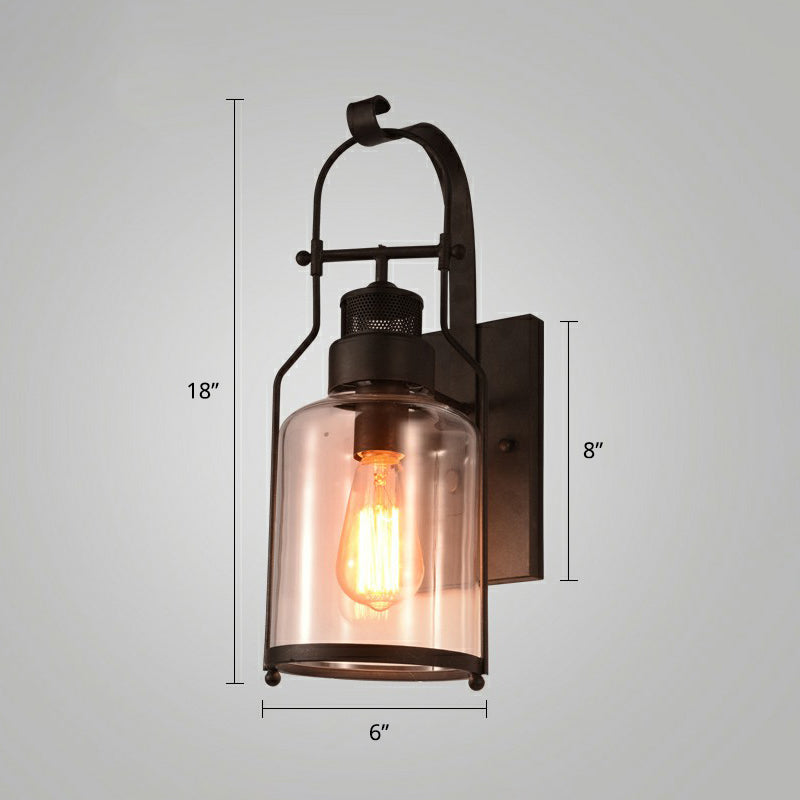 Shaded Glass Wall Lamp Simplicity Single Restaurant Wall Lighting Fixture in Black Black F Clearhalo 'Art deco wall lights' 'Cast Iron' 'Glass' 'Industrial wall lights' 'Industrial' 'Middle century wall lights' 'Modern' 'Rustic wall lights' 'Tiffany' 'Traditional wall lights' 'Wall Lamps & Sconces' 'Wall Lights' Lighting' 2290000