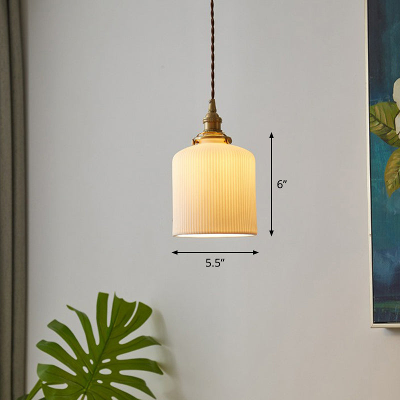 Retro Style Rounded Drum Suspension Lighting 1 Head Ceramic Pendant Ceiling Light in Brass Brass A Clearhalo 'Ceiling Lights' 'Lighting' 'Pendant Lights' 2290020_ab2a9f35-a883-4ec8-8f6a-f156b54f7cc6