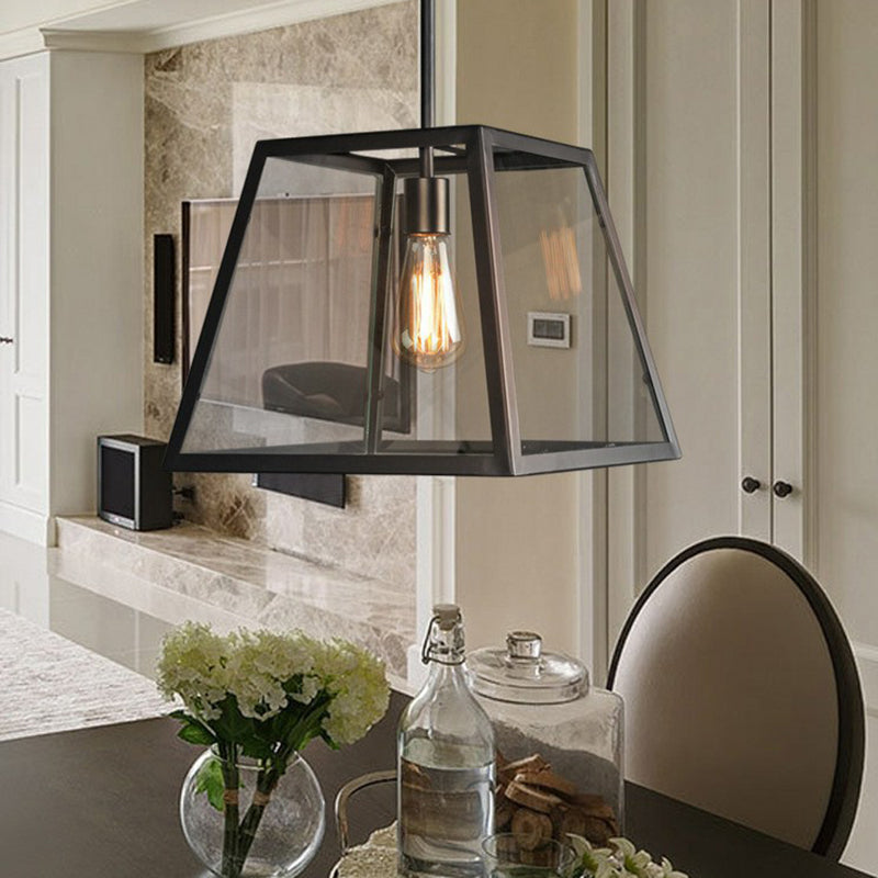 1-Light Pendant Light Antique Trapezoid Clear Glass Hanging Light for Restaurant Clearhalo 'Art Deco Pendants' 'Cast Iron' 'Ceiling Lights' 'Ceramic' 'Crystal' 'Industrial Pendants' 'Industrial' 'Metal' 'Middle Century Pendants' 'Pendant Lights' 'Pendants' 'Tiffany' Lighting' 2290099