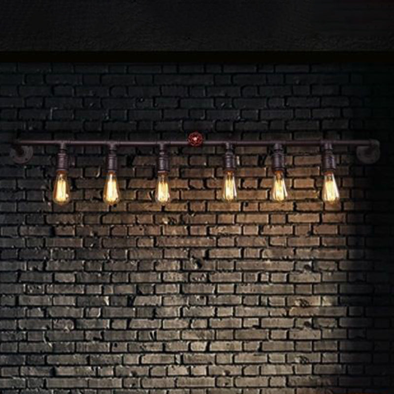 Rust Water Pipe Wall Light Steampunk Iron Restaurant Wall Mounted Lamp with Linear Design Clearhalo 'Art deco wall lights' 'Cast Iron' 'Glass' 'Industrial wall lights' 'Industrial' 'Middle century wall lights' 'Modern' 'Rustic wall lights' 'Tiffany' 'Traditional wall lights' 'Wall Lamps & Sconces' 'Wall Lights' Lighting' 2290138