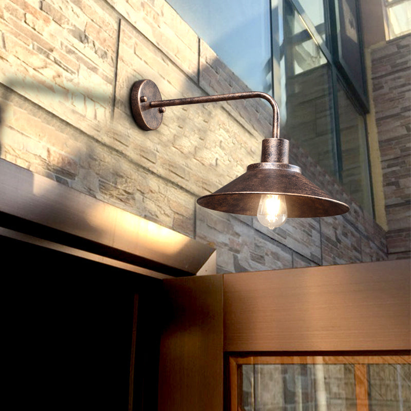 Vintage Conical Wall Mount Lighting 1 Bulb Metallic Wall Lamp Fixture for Outdoor Clearhalo 'Art deco wall lights' 'Cast Iron' 'Glass' 'Industrial wall lights' 'Industrial' 'Middle century wall lights' 'Modern' 'Rustic wall lights' 'Tiffany' 'Traditional wall lights' 'Wall Lamps & Sconces' 'Wall Lights' Lighting' 2290213