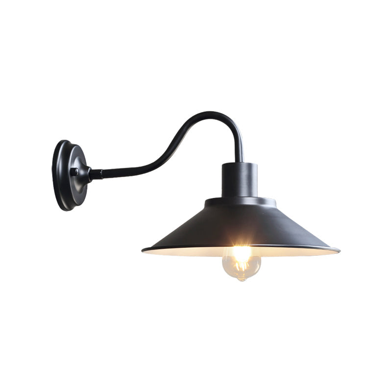 Vintage Conical Wall Mount Lighting 1 Bulb Metallic Wall Lamp Fixture for Outdoor Clearhalo 'Art deco wall lights' 'Cast Iron' 'Glass' 'Industrial wall lights' 'Industrial' 'Middle century wall lights' 'Modern' 'Rustic wall lights' 'Tiffany' 'Traditional wall lights' 'Wall Lamps & Sconces' 'Wall Lights' Lighting' 2290217
