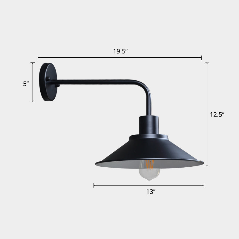 Vintage Conical Wall Mount Lighting 1 Bulb Metallic Wall Lamp Fixture for Outdoor Black A Clearhalo 'Art deco wall lights' 'Cast Iron' 'Glass' 'Industrial wall lights' 'Industrial' 'Middle century wall lights' 'Modern' 'Rustic wall lights' 'Tiffany' 'Traditional wall lights' 'Wall Lamps & Sconces' 'Wall Lights' Lighting' 2290218