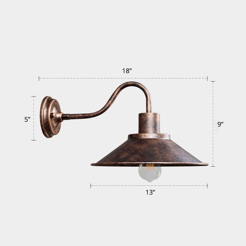 Vintage Conical Wall Mount Lighting 1 Bulb Metallic Wall Lamp Fixture for Outdoor Weathered Copper B Clearhalo 'Art deco wall lights' 'Cast Iron' 'Glass' 'Industrial wall lights' 'Industrial' 'Middle century wall lights' 'Modern' 'Rustic wall lights' 'Tiffany' 'Traditional wall lights' 'Wall Lamps & Sconces' 'Wall Lights' Lighting' 2290221