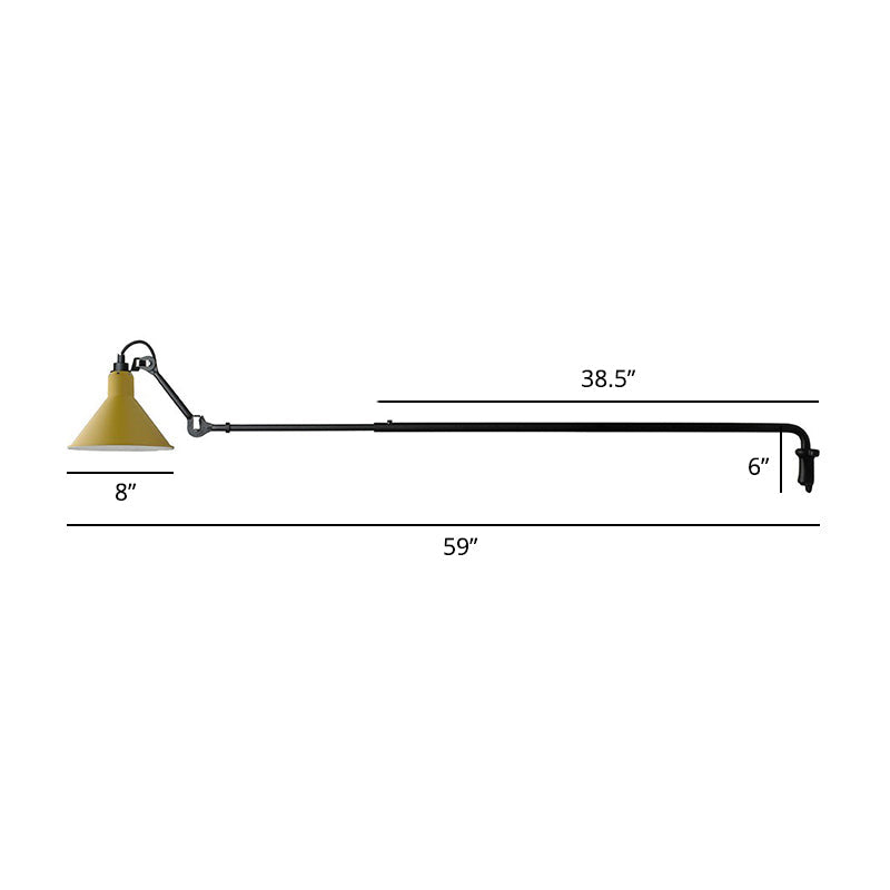 1 Head Shaded Wall Mount Reading Light Loft Style Metal Wall Lighting with Adjustable Arm Yellow D Clearhalo 'Art deco wall lights' 'Cast Iron' 'Glass' 'Industrial wall lights' 'Industrial' 'Middle century wall lights' 'Modern' 'Rustic wall lights' 'Tiffany' 'Traditional wall lights' 'Wall Lamps & Sconces' 'Wall Lights' Lighting' 2290230